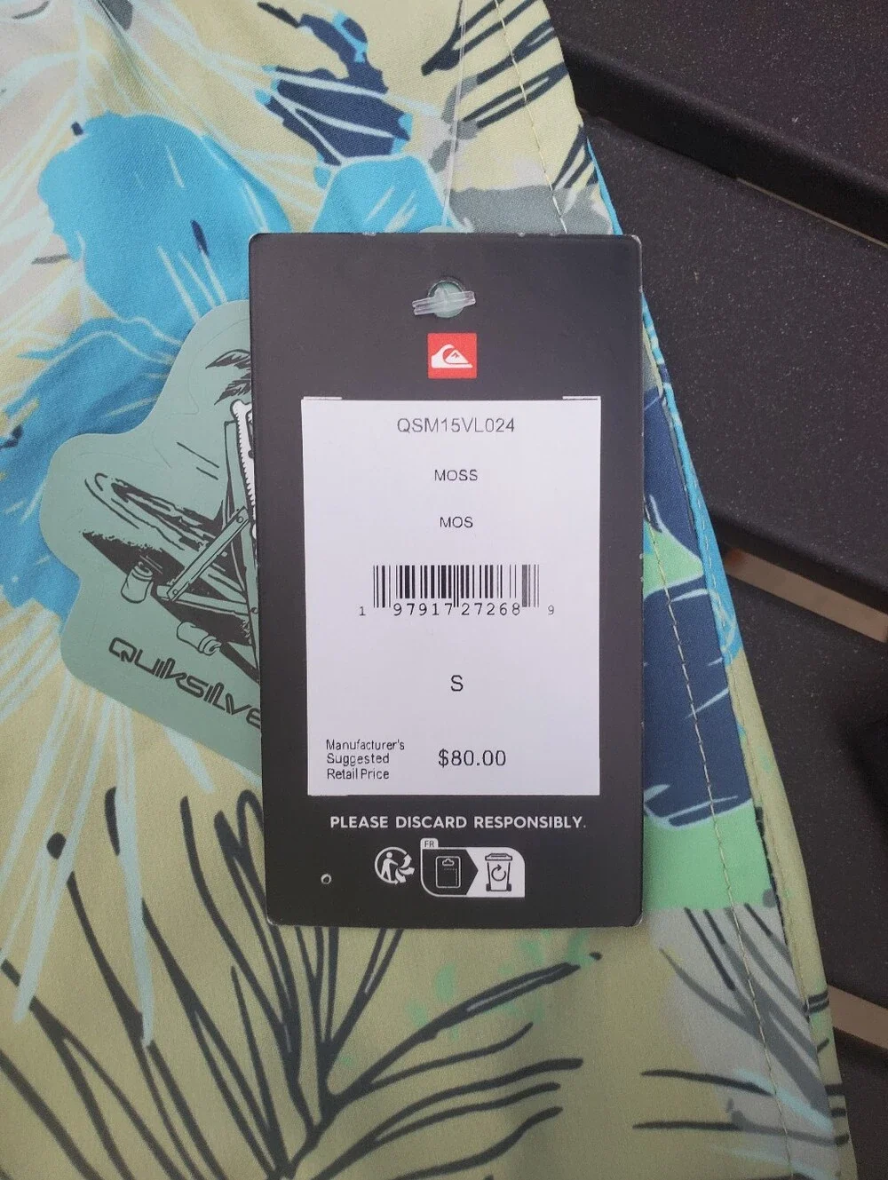 Quiksilver Men’s Green and Blue Tropical Board Shorts Size Small New